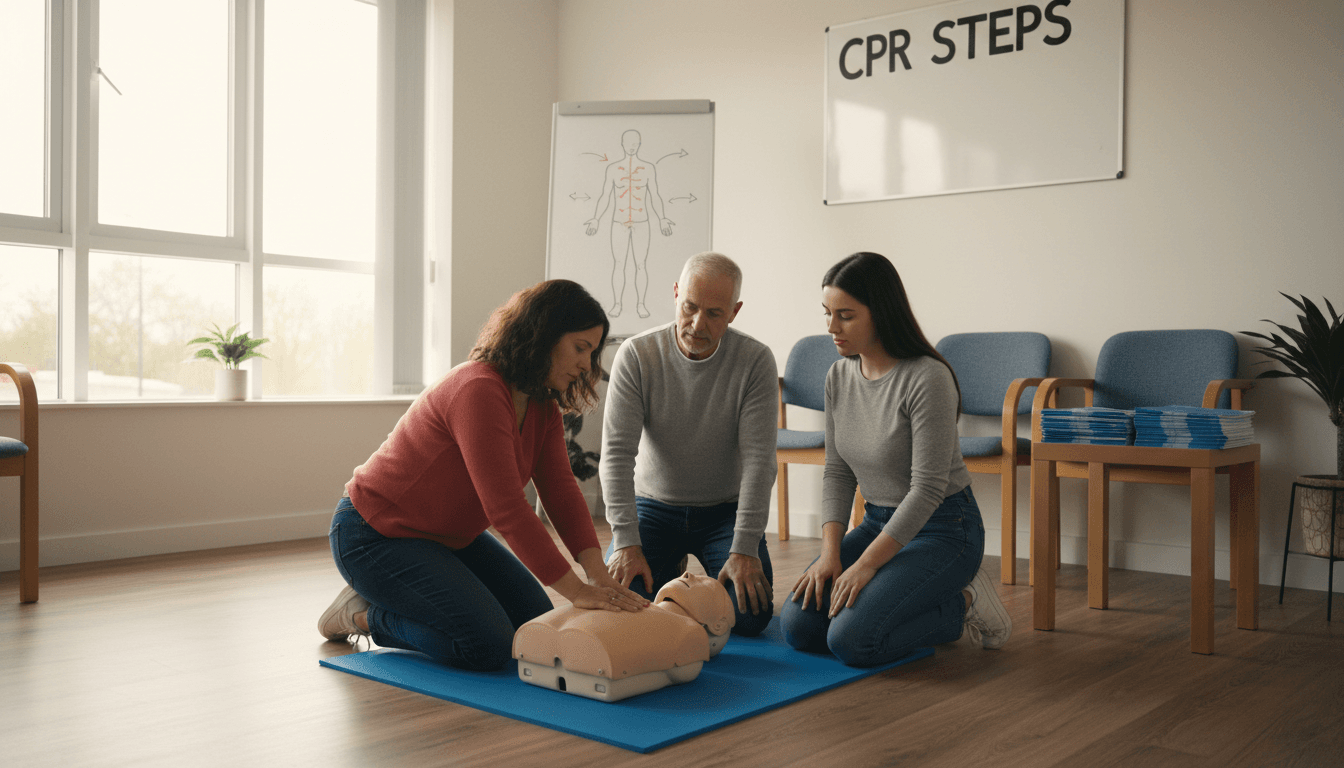 Group training session learning the recovery position on a CPR mannequin