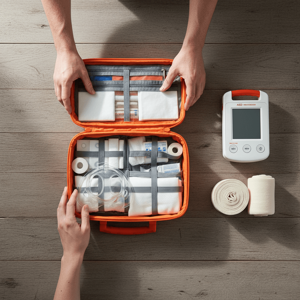 First aid kit and AED training