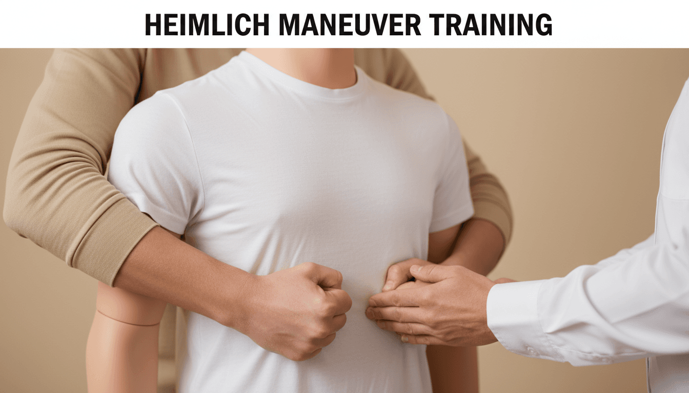 Student demonstrating abdominal thrust technique on a choking training manikin