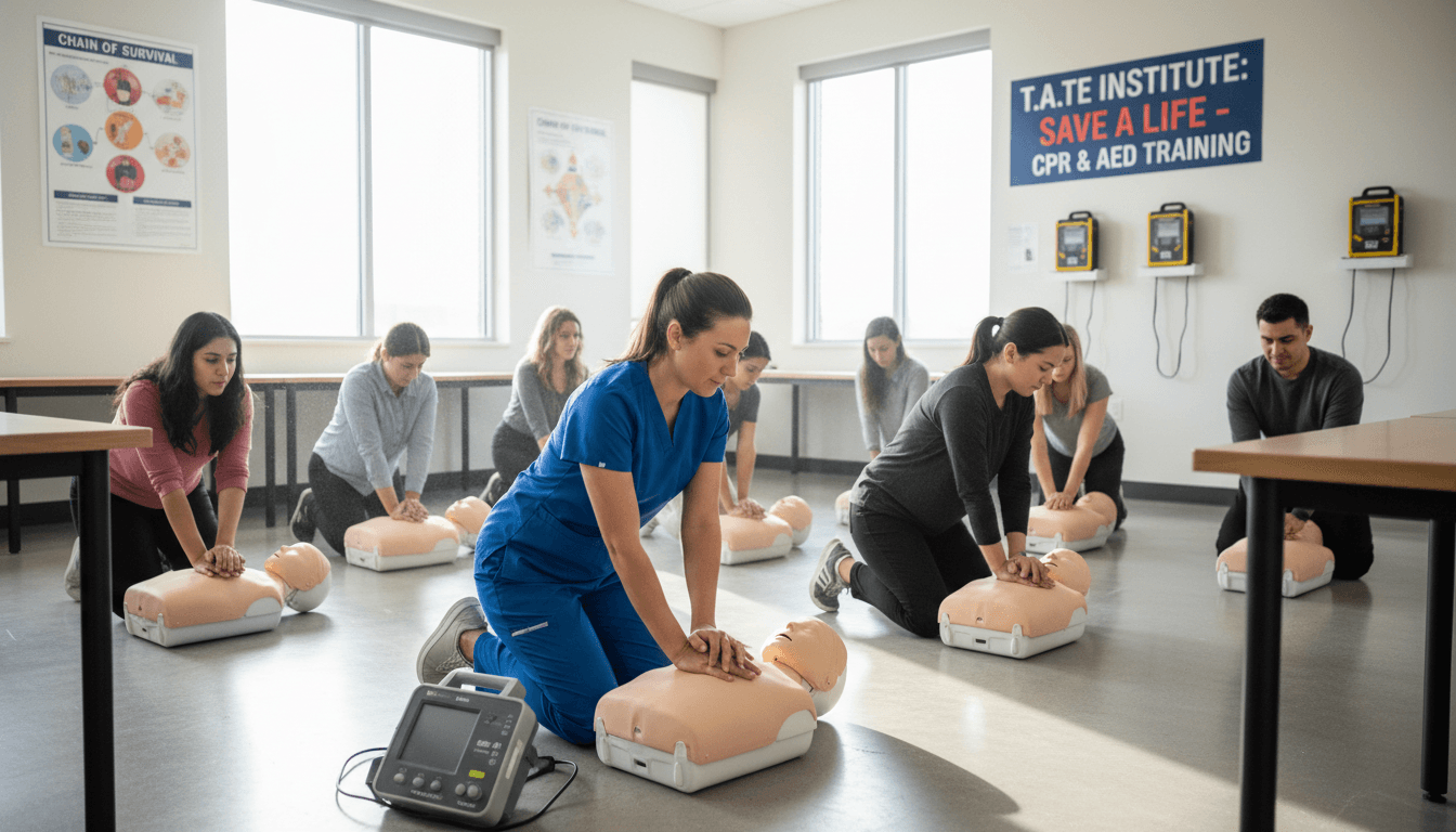Student demonstrating abdominal thrust technique on a choking training manikin