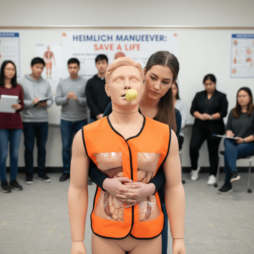 group of adults in CPR class practicing with manikins on floor